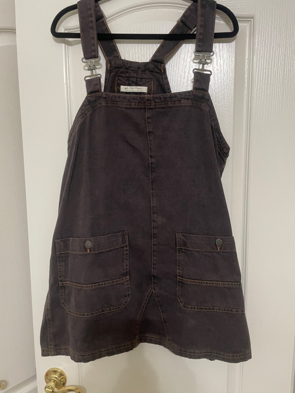 We The Free charcoal/black denim mini overall dress with contrast stitching
